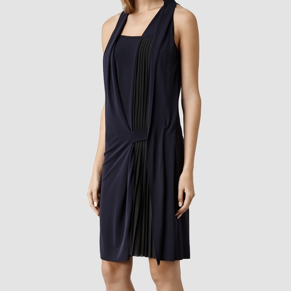 AllSaints Olwen Dress in Deep dark Blue Sz 4 - Picture 2 of 8